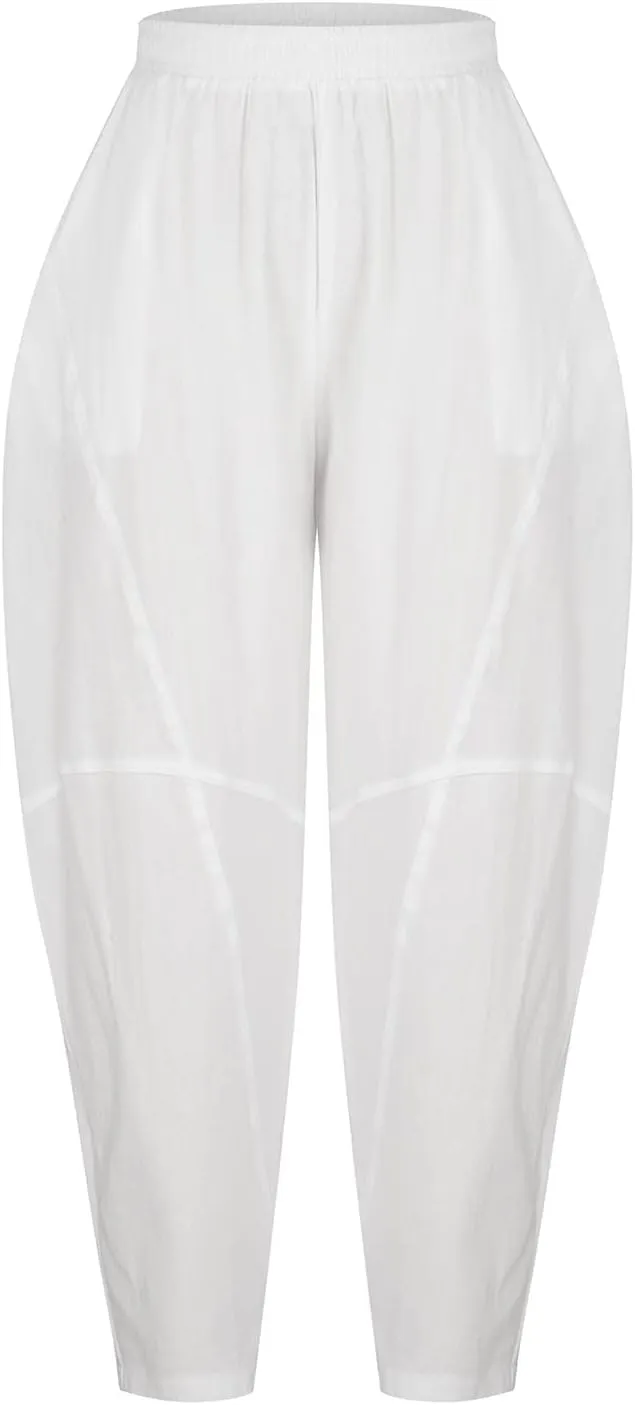 Womens Casual Linen Baggy Pants Elastic Waist Relax Fit Cotton Hippie Gypsy Harem Pant Drop Crotch Yoga Aladdin Pants