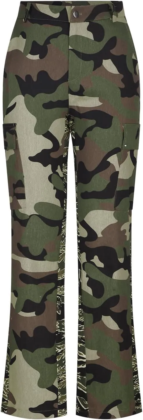 Women's Classic Camouflage Cargo Pants High Waist Straight Leg Combat Army Trousers Multicolor Pocket Camo Cargo Pant
