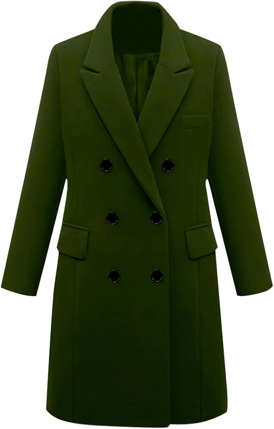 Women's Classic Notched Lapel Double-Breasted Warm Pea Coat Overcoat with Pockets