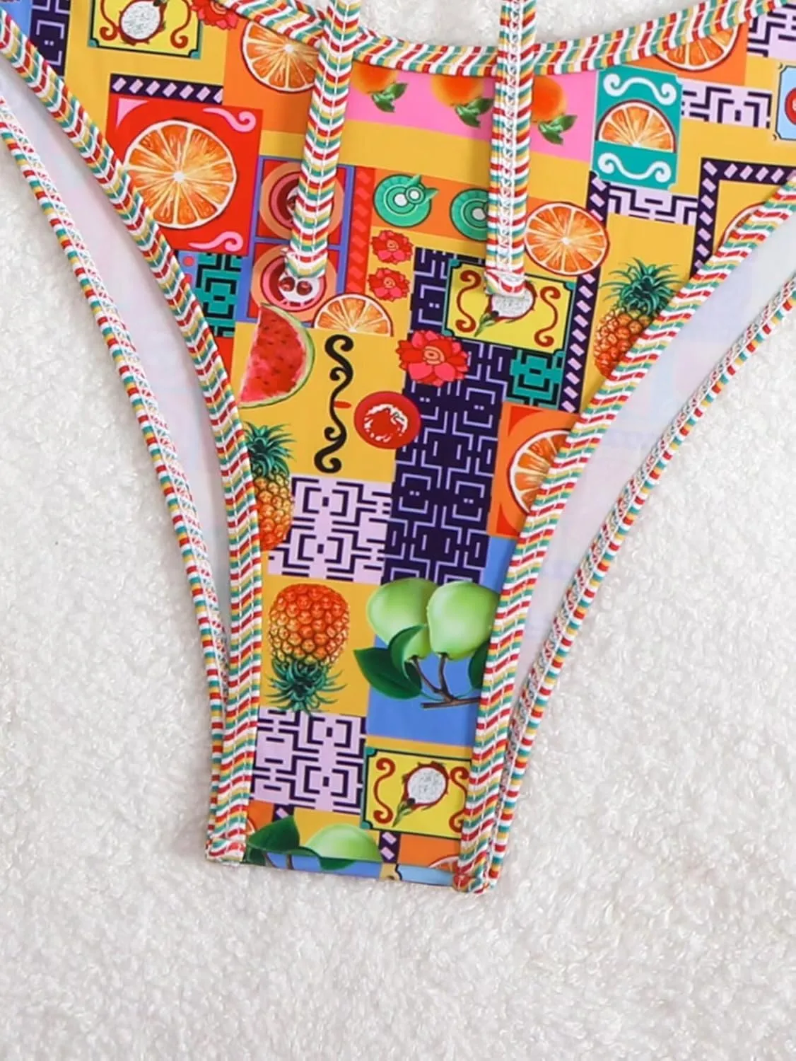 Women's Colorblock Textured Cute Bathing Suit High Waisted Tie Side Swimsuit Bikini Set