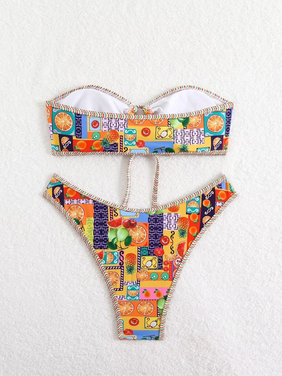 Women's Colorblock Textured Cute Bathing Suit High Waisted Tie Side Swimsuit Bikini Set