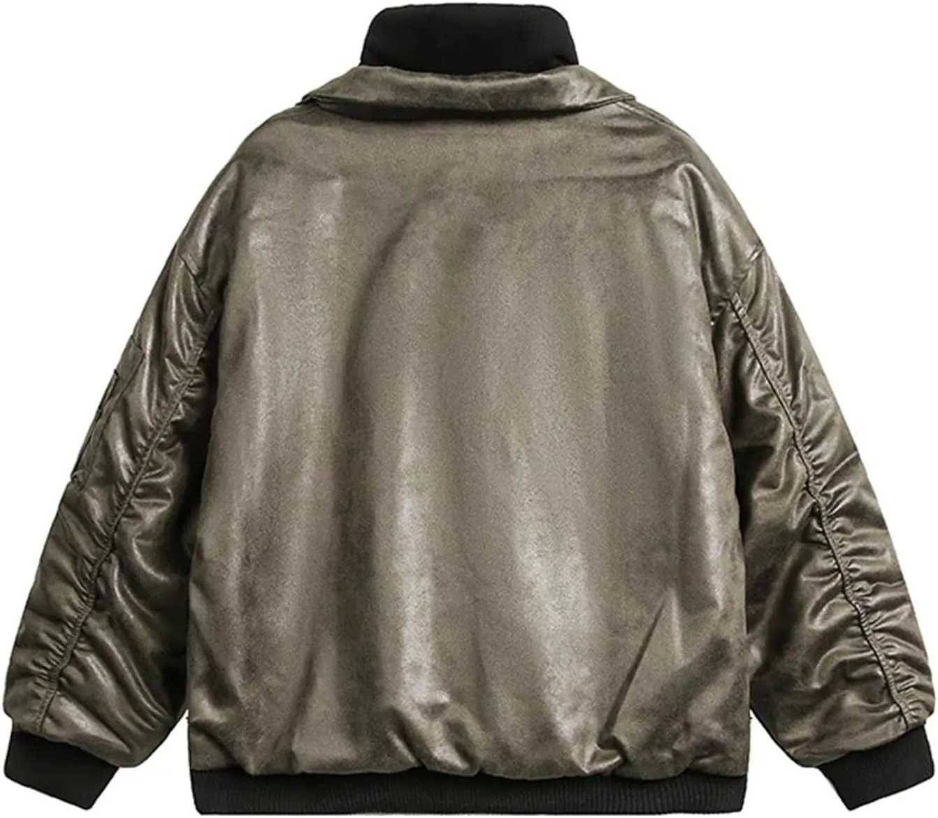 Women's Cotton -Padded Faux Leatherjacket Winter Fake 2 Pcs Double Zipper Cropped Warm Biker Coat