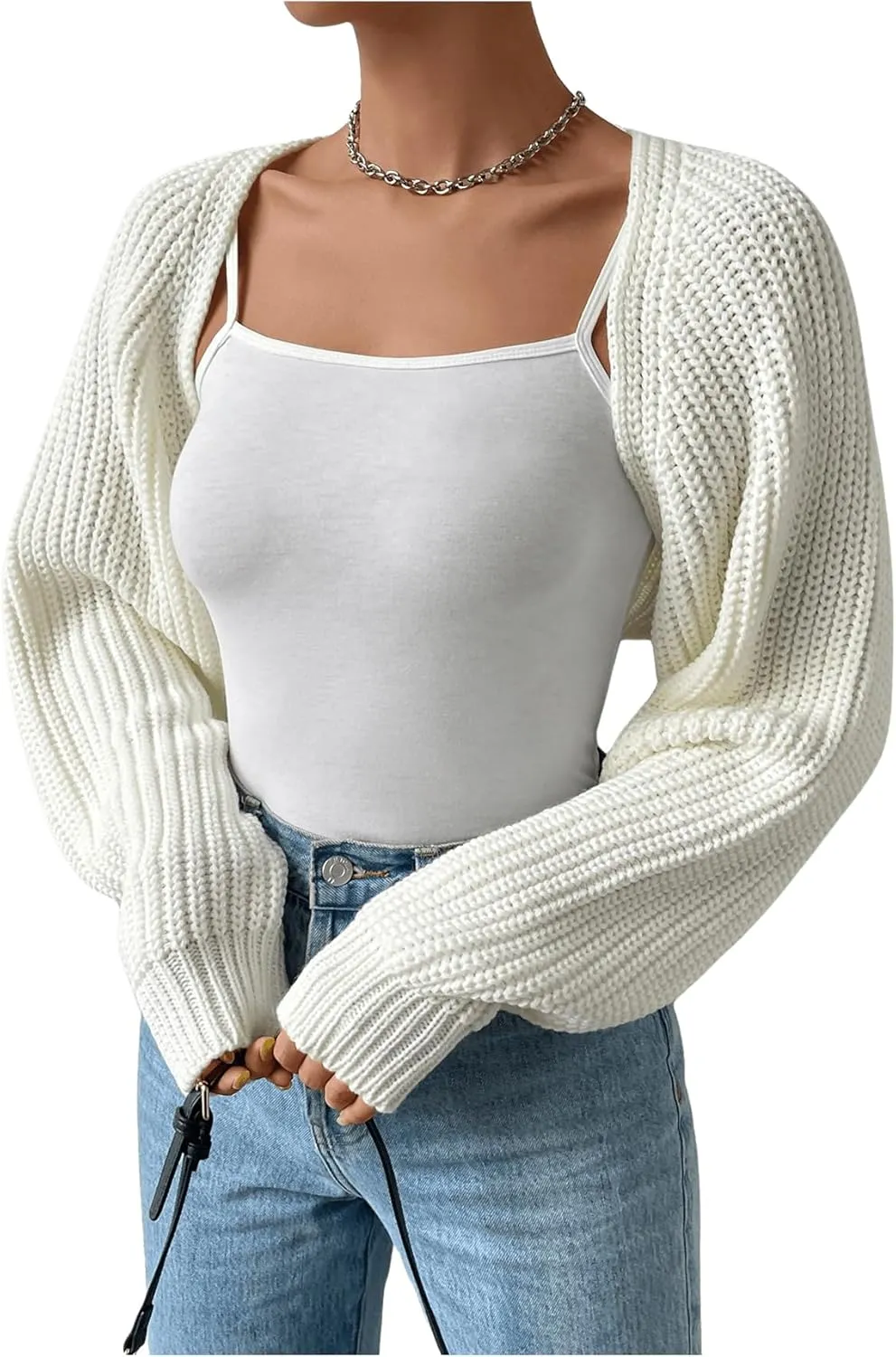 Women's Cropped Cardigan Sweaters Long Sleeve Open Front Bolero Shrugs Casual Knit Tops