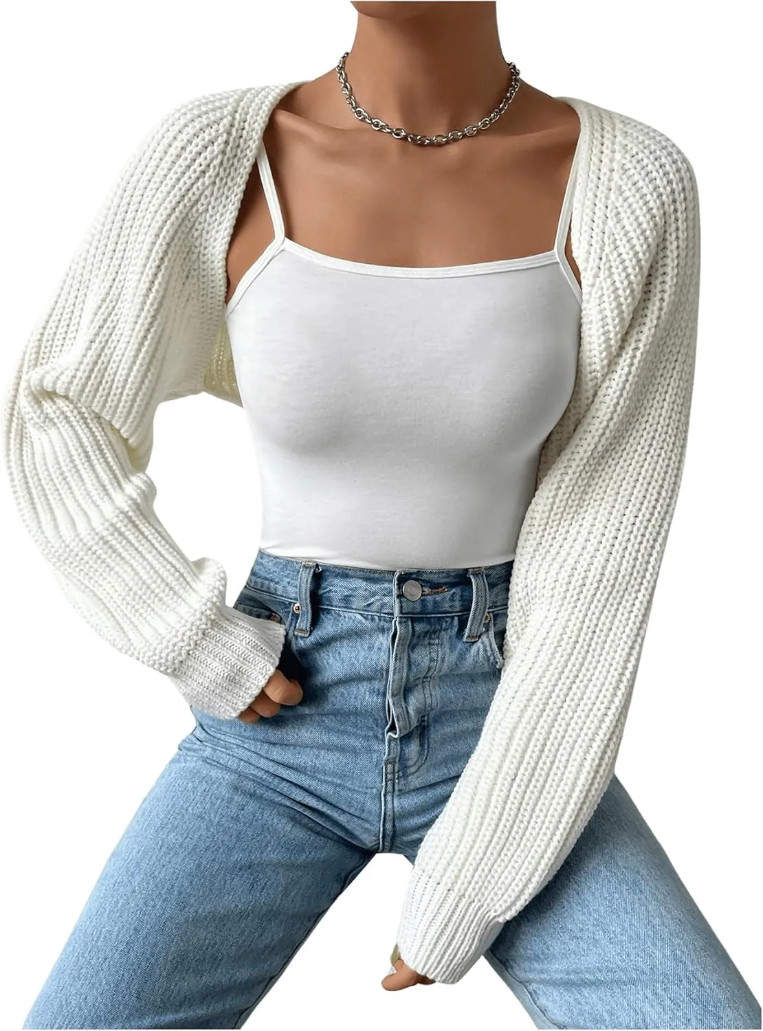 Women's Cropped Cardigan Sweaters Long Sleeve Open Front Bolero Shrugs Casual Knit Tops