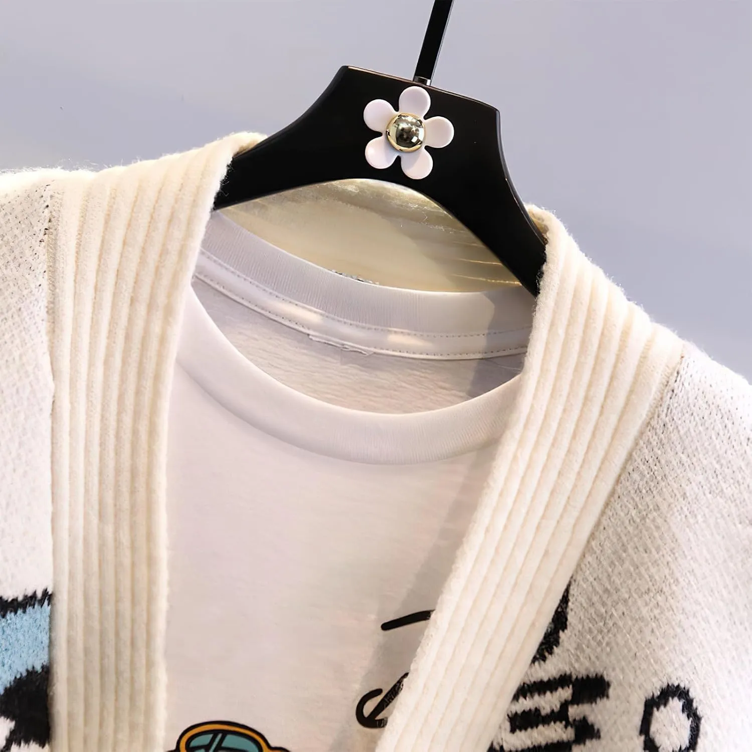 Womens Cute Embroidery Cartoon Duck Cable Knit Cardigans Sweater Button Down Slouchy Wool Blend Coat