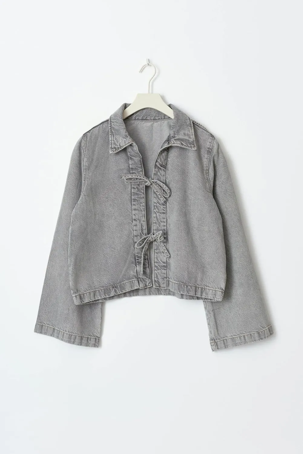 Womens Denim Jackets Shirt Y2k Casual Loose Fit Tie Front Tops Fashion Jean Coat