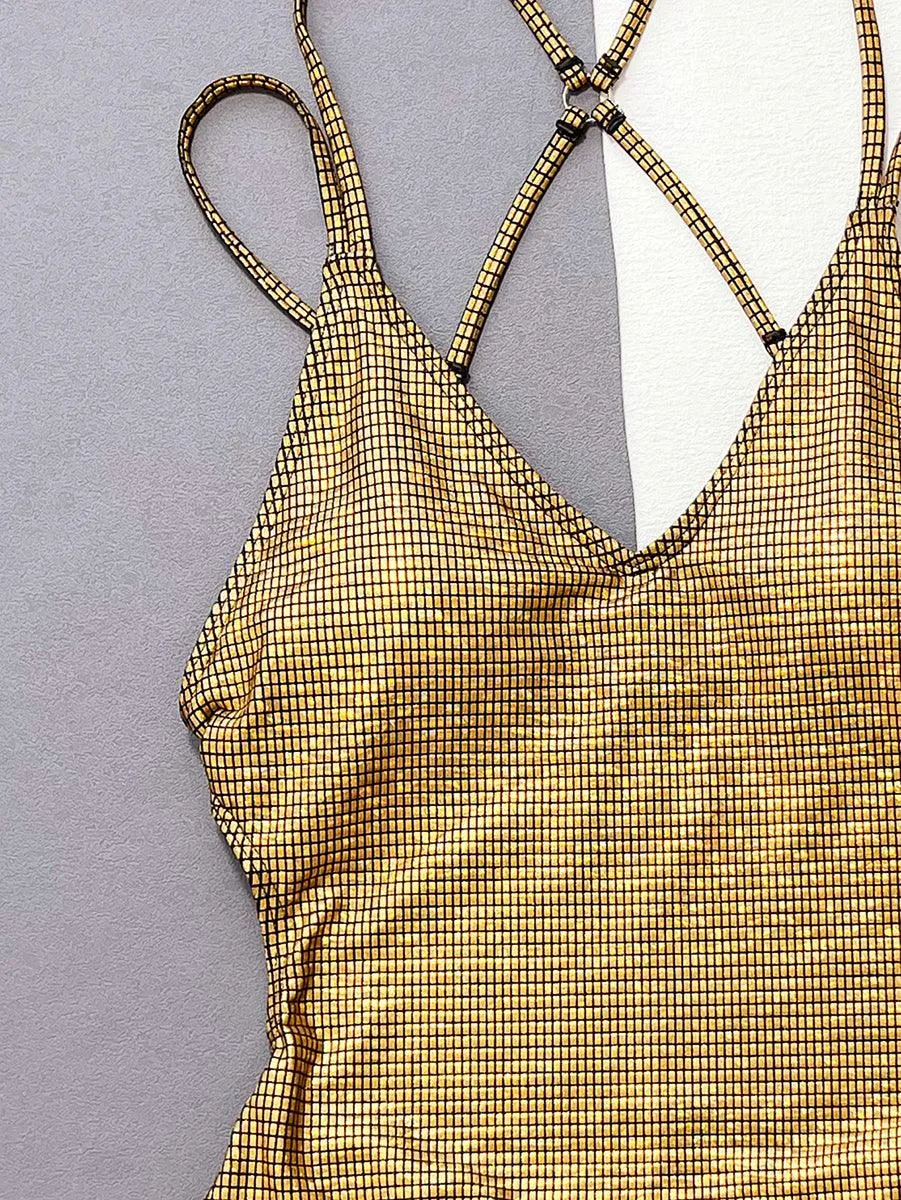 Women's Designer Golden Bikini Swimsuit | Sexy Beach Swimwear with Cover-Up