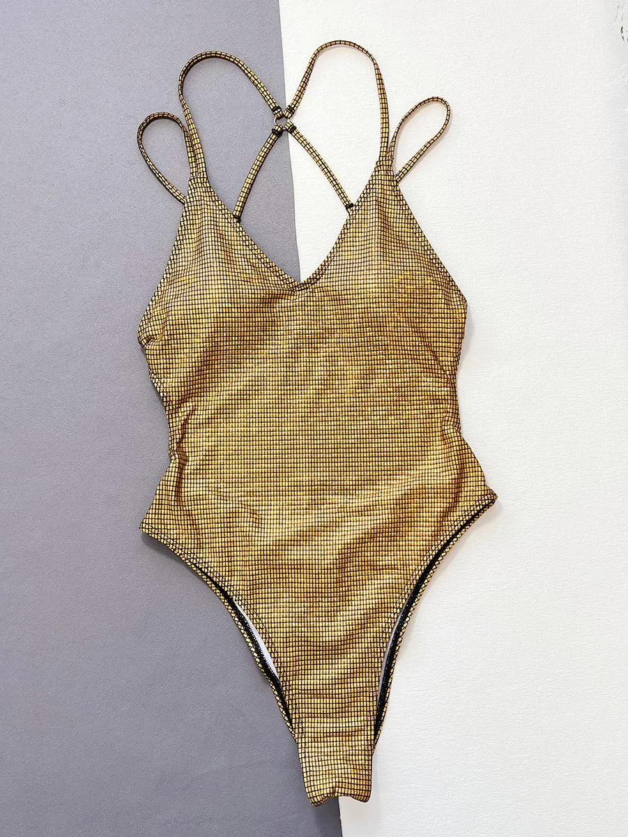 Women's Designer Golden Bikini Swimsuit | Sexy Beach Swimwear with Cover-Up