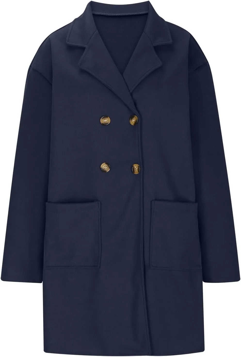 Womens Double Breasted Mid Long Trench Coat 2024 Lapel Collar Pea Coats Winter Wool with Pockets Outerwear
