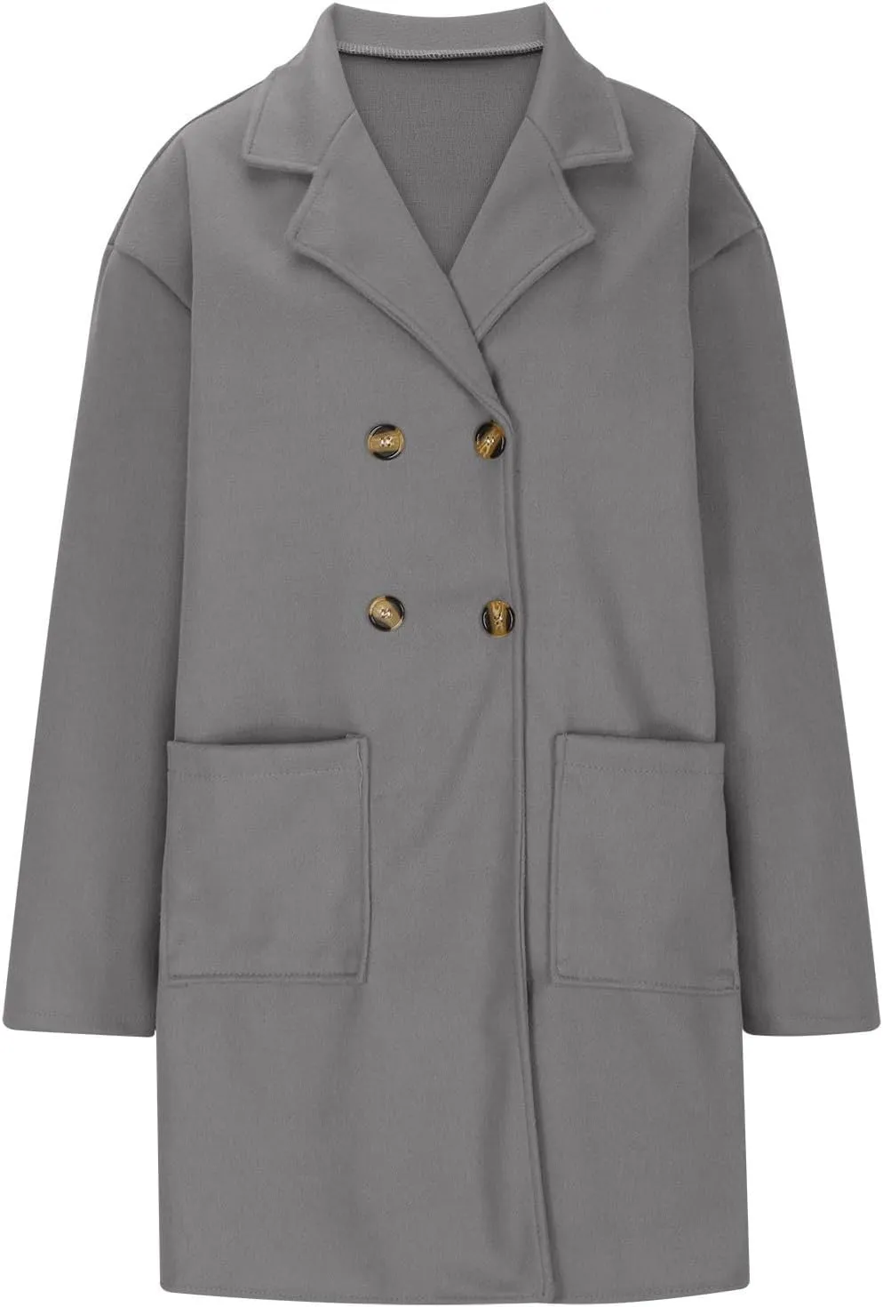 Womens Double Breasted Mid Long Trench Coat 2024 Lapel Collar Pea Coats Winter Wool with Pockets Outerwear