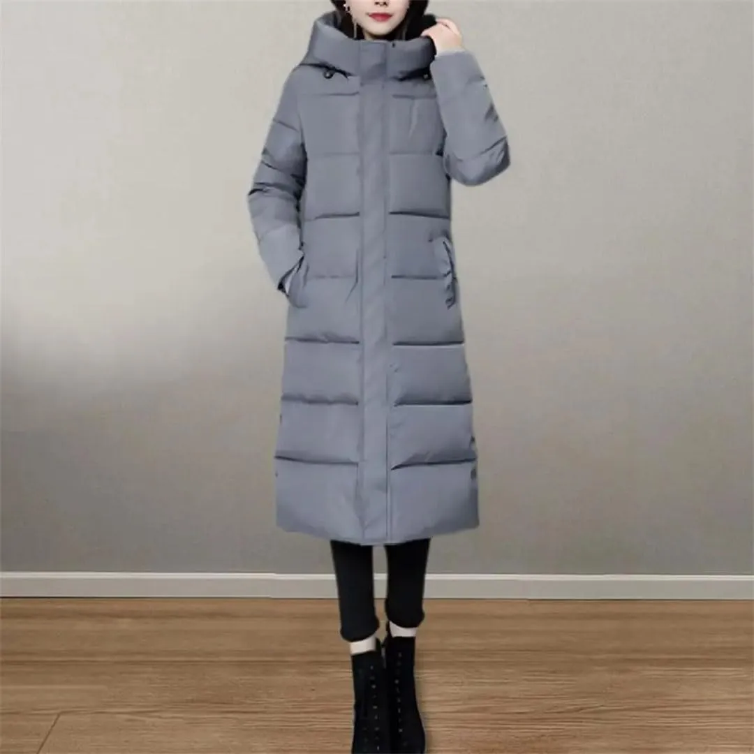 Women's Down Cotton Jacket Lightweight Padded Down Coat Winter Stand Collar Zipper Foldable Long Warm Coat