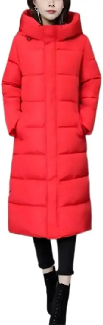 Women's Down Cotton Jacket Lightweight Padded Down Coat Winter Stand Collar Zipper Foldable Long Warm Coat
