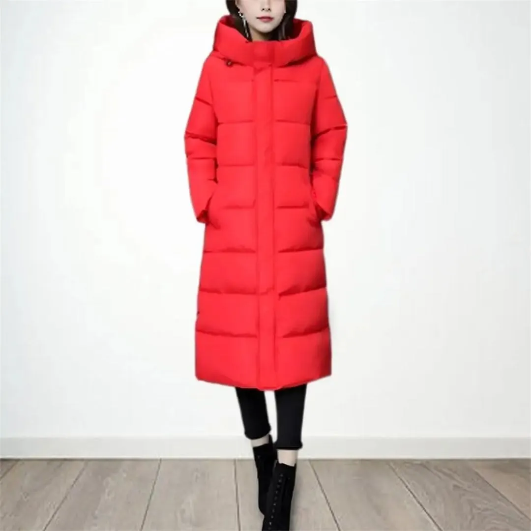Women's Down Cotton Jacket Lightweight Padded Down Coat Winter Stand Collar Zipper Foldable Long Warm Coat