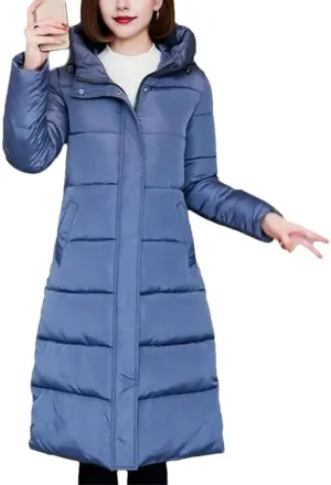 Women's Down Cotton Jacket Lightweight Padded Down Coat Winter Stand Collar Zipper Foldable Long Warm Coat