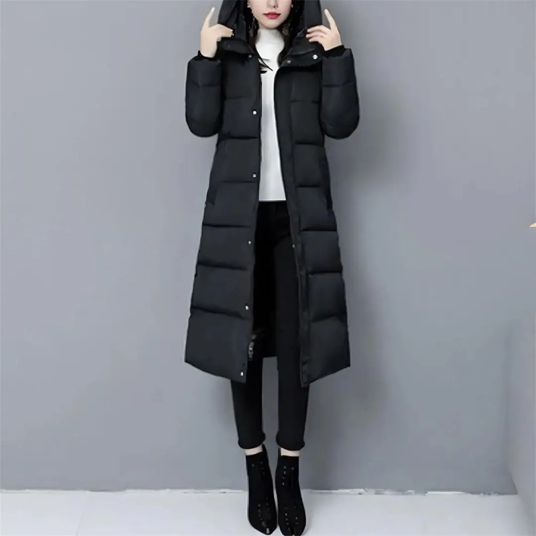 Women's Down Cotton Jacket Lightweight Padded Down Coat Winter Stand Collar Zipper Foldable Long Warm Coat