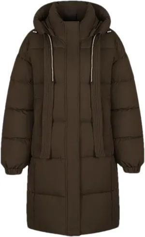 Women's Drawstring Hooded Warm Parka Coat Vintage Long Oversize Cotton-Padded Jacket