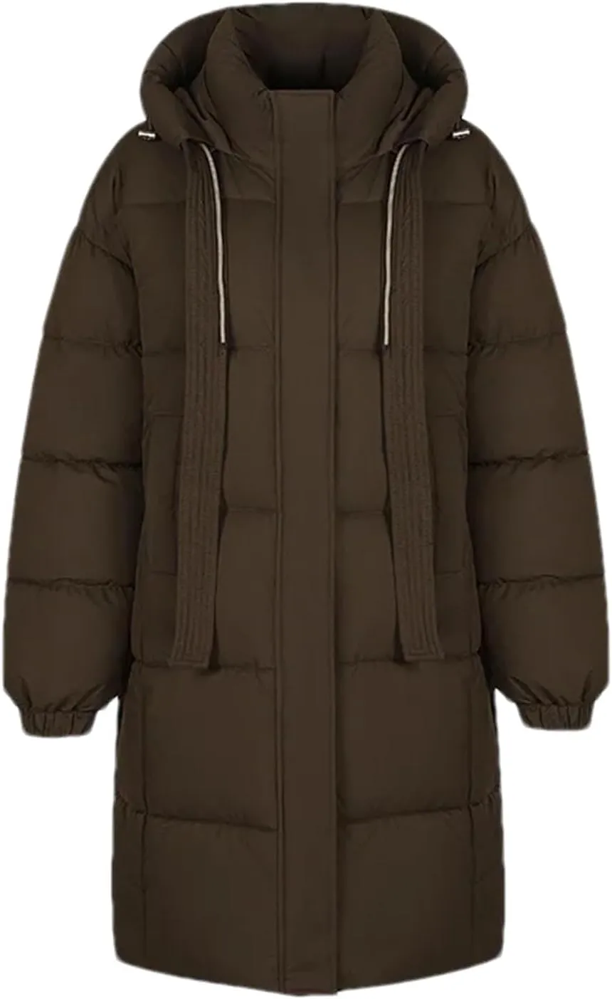Women's Drawstring Hooded Warm Parka Coat Vintage Long Oversize Cotton-Padded Jacket