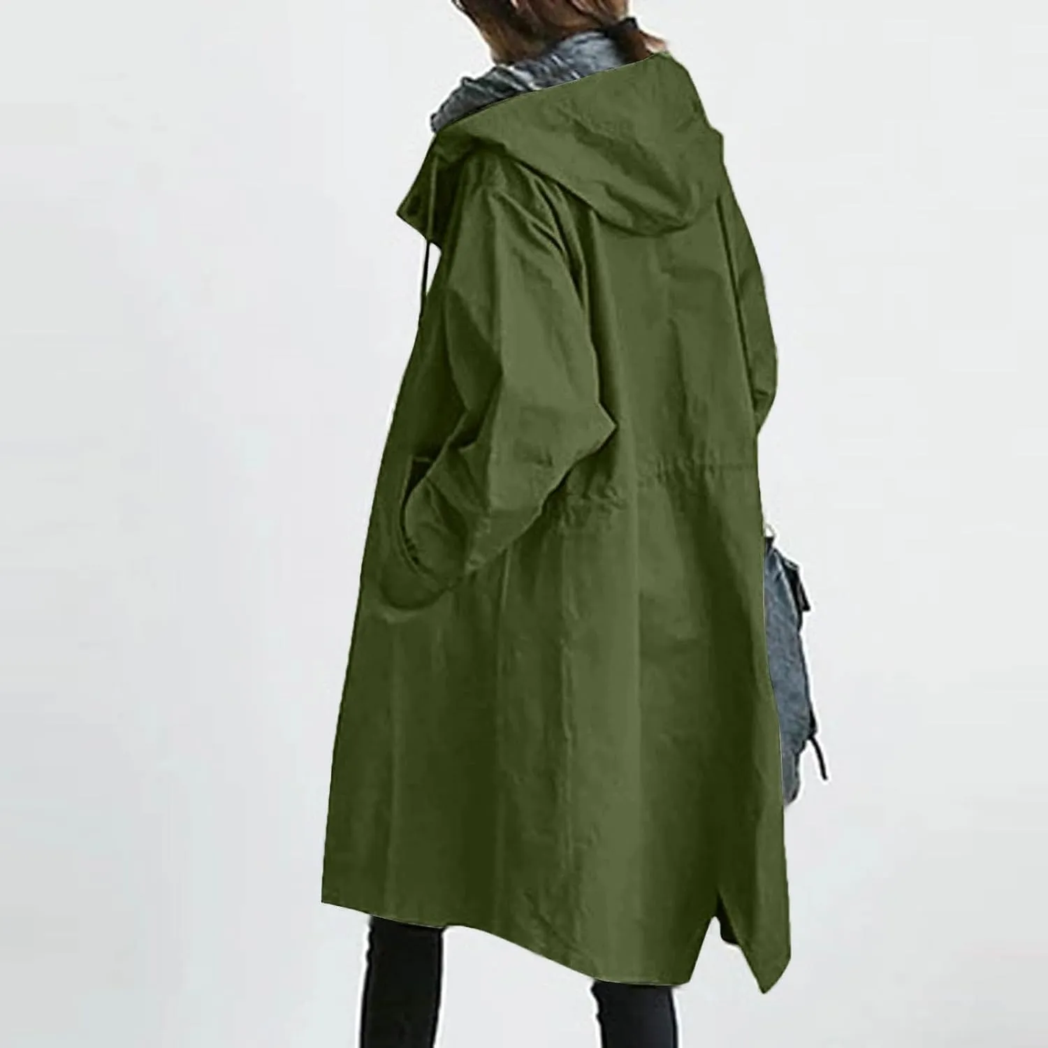 Womens Elegant Single Breasted Trench Coat Long Sleeve Pocket Hooded Outwear Comfy Lightweight Soft Windbreaker Suits