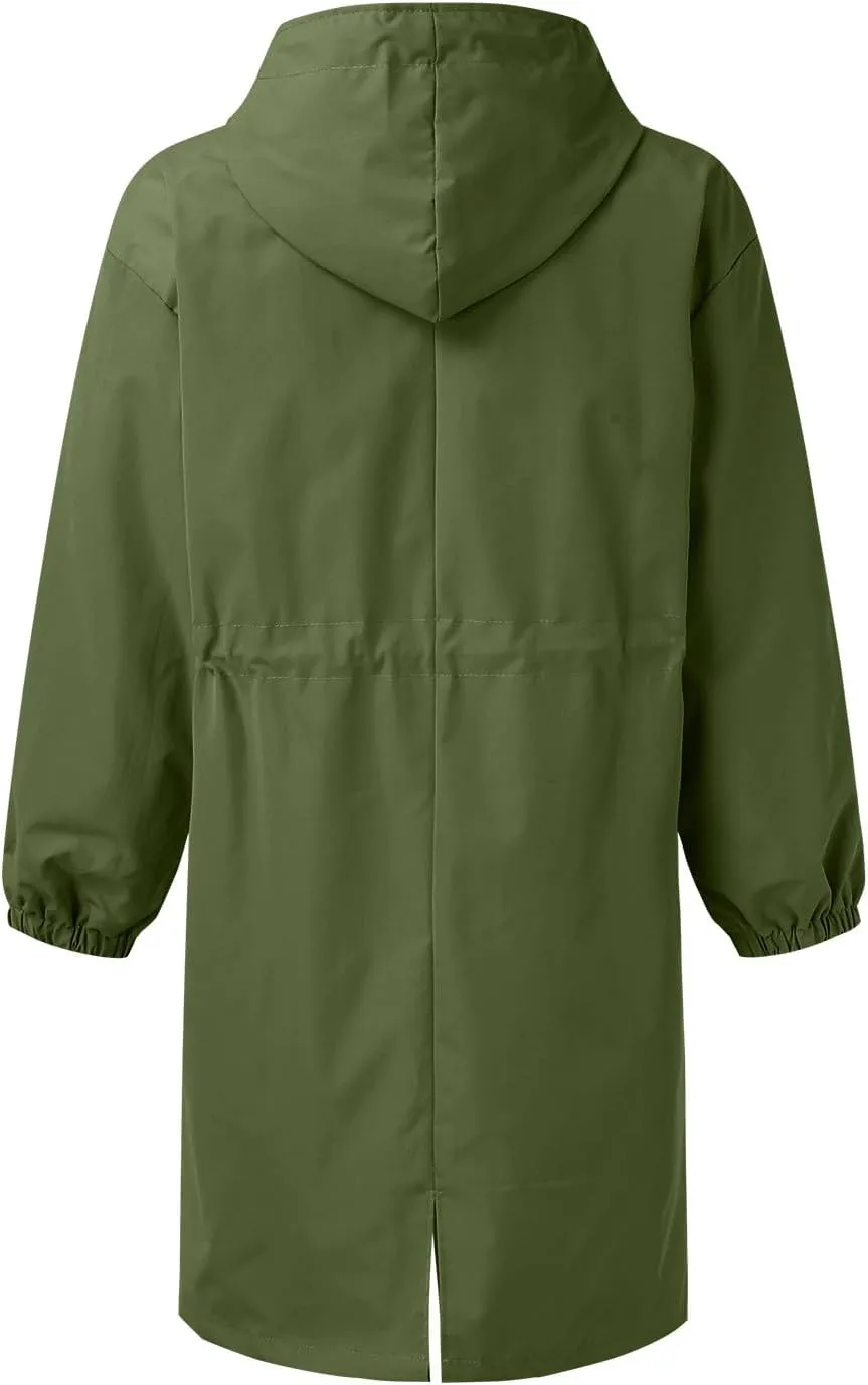 Womens Elegant Single Breasted Trench Coat Long Sleeve Pocket Hooded Outwear Comfy Lightweight Soft Windbreaker Suits