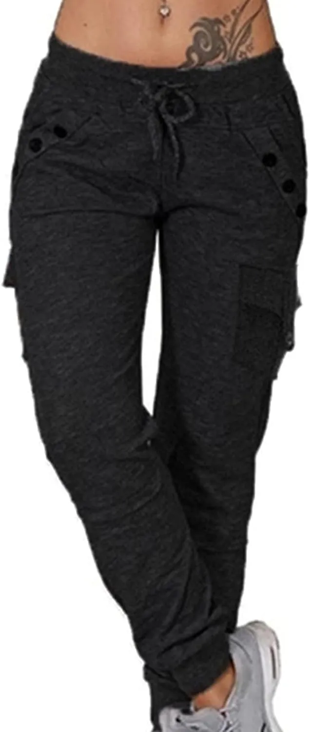 Women's Fashion Solid Color Pant Long Elegant Loose Pants Casual High Waist Trousers Elastic Waist Yoga Pants