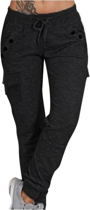 Women's Fashion Solid Color Pant Long Elegant Loose Pants Casual High Waist Trousers Elastic Waist Yoga Pants