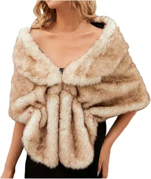 Womens Faux Fur Shawls Capes Luxury Furry Winter Warm Cardigan Cloaks Dressy Elegant Shrug Wraps for Bridal Wedding