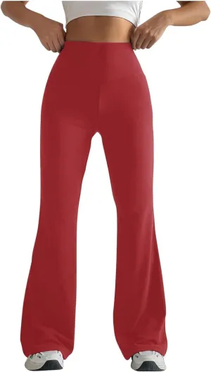Women's Flared Yoga Pants Stretch Tummy Control High Waist Leggings Solid Slim Fitted Active Workout Bootcut Trousers