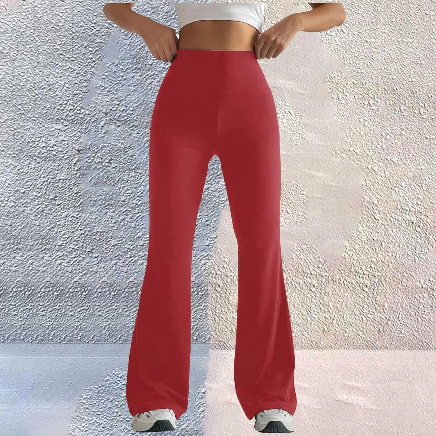 Women's Flared Yoga Pants Stretch Tummy Control High Waist Leggings Solid Slim Fitted Active Workout Bootcut Trousers