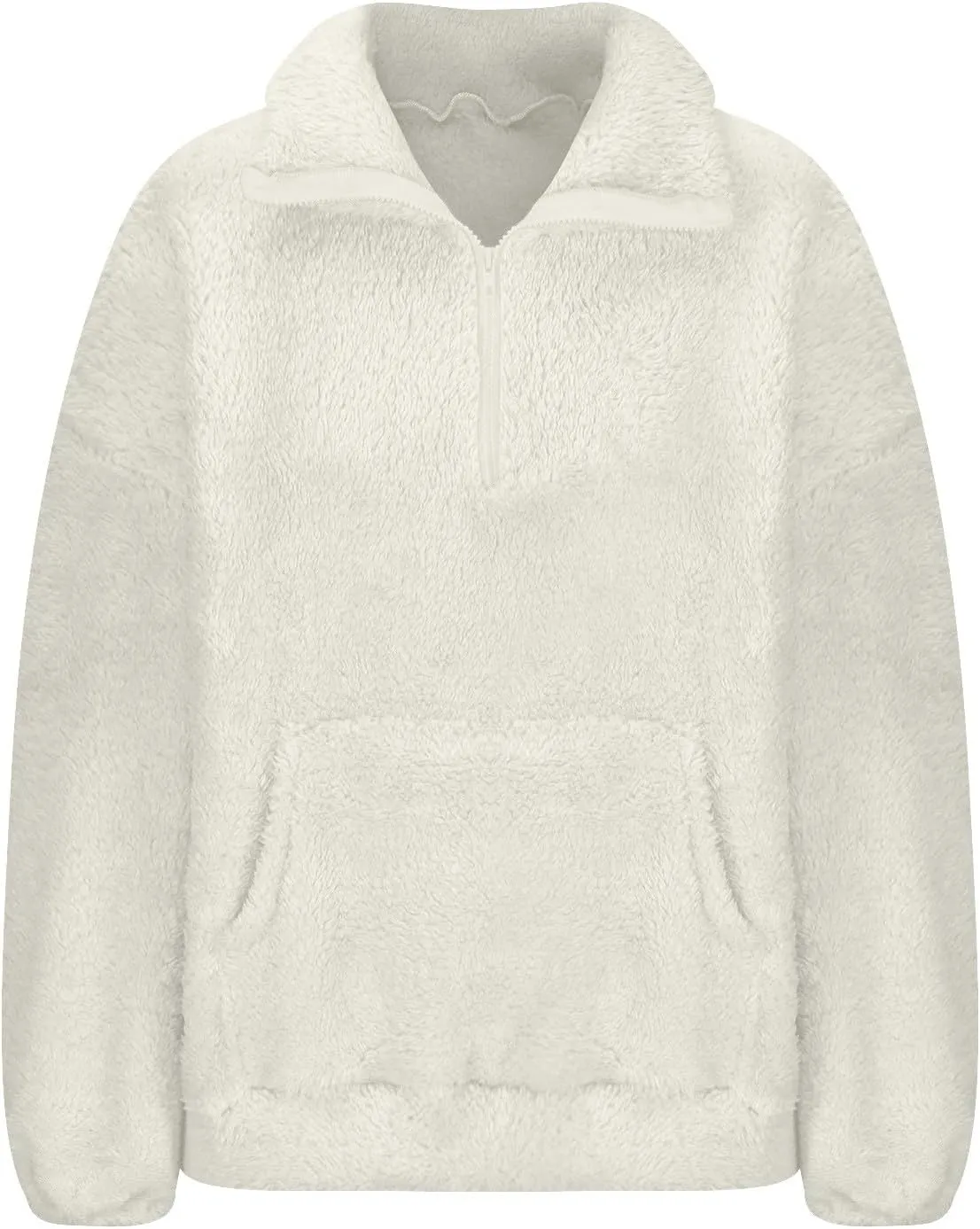 Womens Fleece Pullover Fuzzy Half Zip Sweater Oversized Sherpa Sweatshirt with Pockets Warm Winter Clothes for Women
