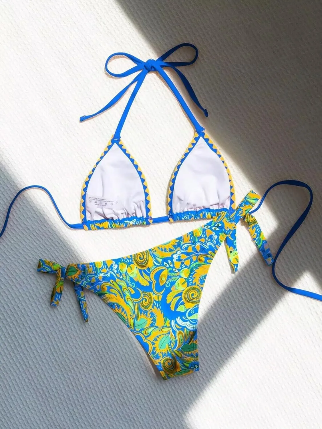 Women's Floral Cute Bathing Suit High Waisted Triangle Tie Side Swimsuit Bikini Set