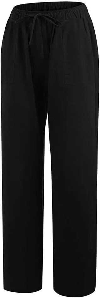 Women's Flowy Wide Leg Pants Winter Flowy Vacation Leggings with Pockets Solid Color Water Resistant