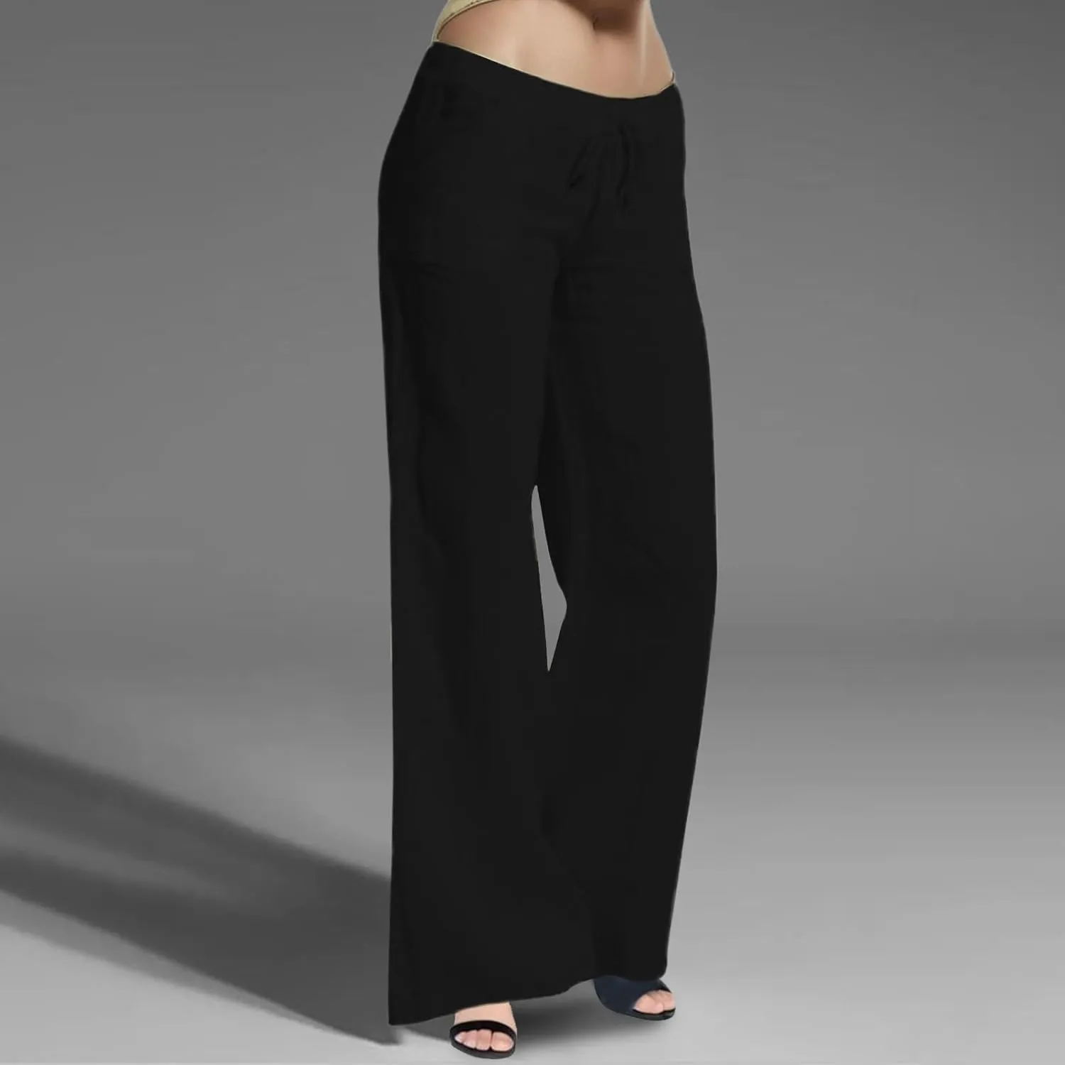 Women's Flowy Wide Leg Pants Winter Flowy Vacation Leggings with Pockets Solid Color Water Resistant