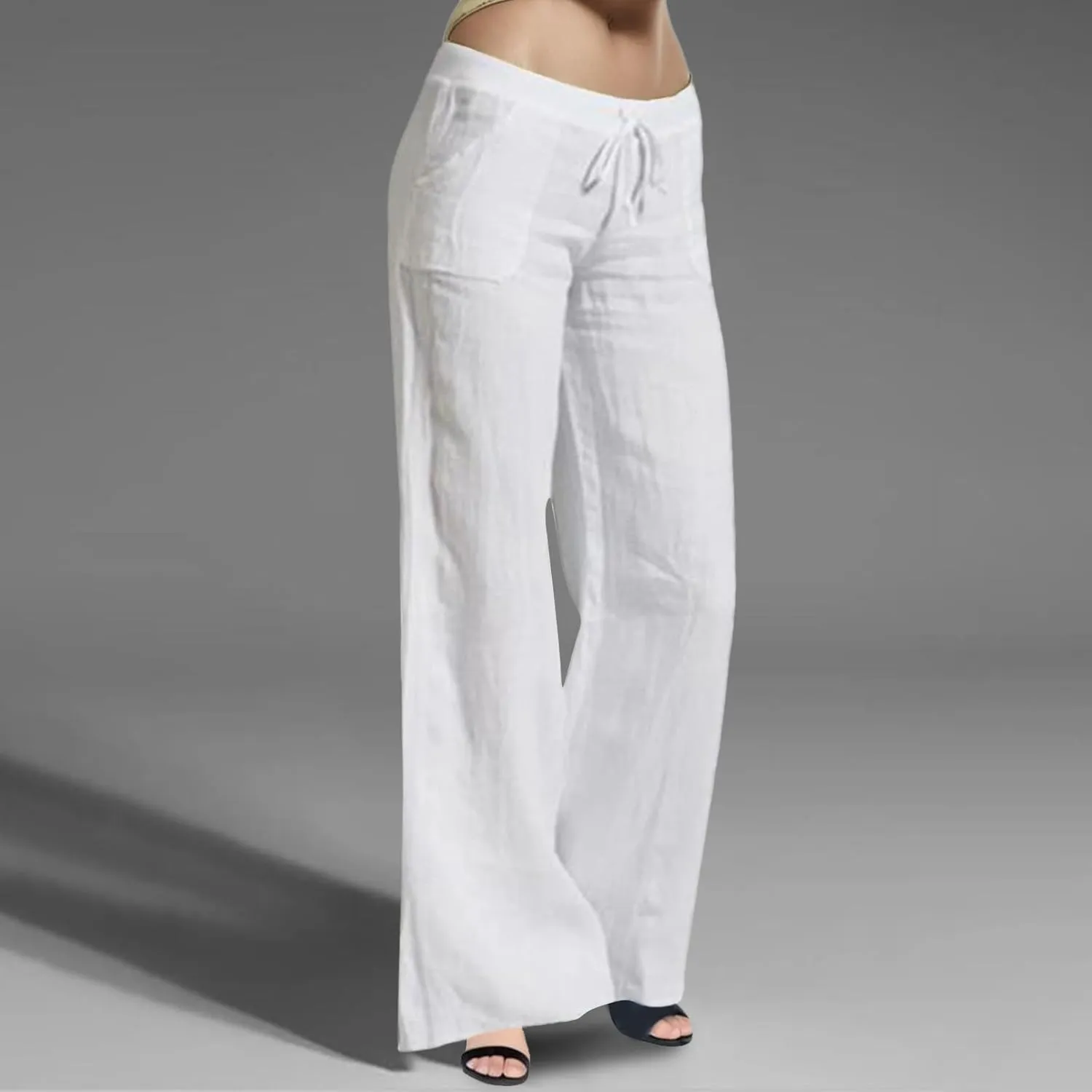 Women's Flowy Wide Leg Pants Winter Flowy Vacation Leggings with Pockets Solid Color Water Resistant