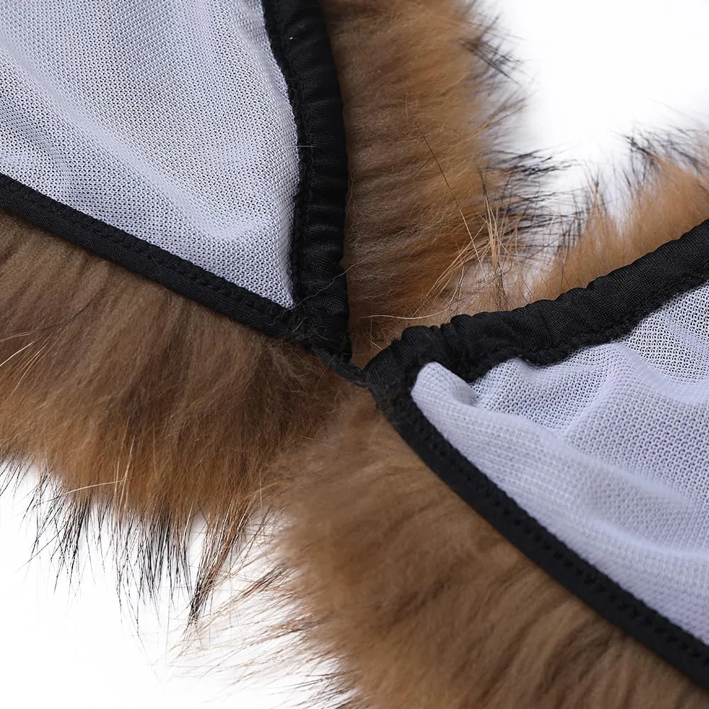 Womens Furry Faux Fur Bikini Sets Two Piece Halter String Triangle Swimsuits Bathing Suit