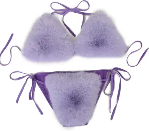 Womens Furry Faux Fur Bikini Sets Two Piece Halter String Triangle Swimsuits Bathing Suit