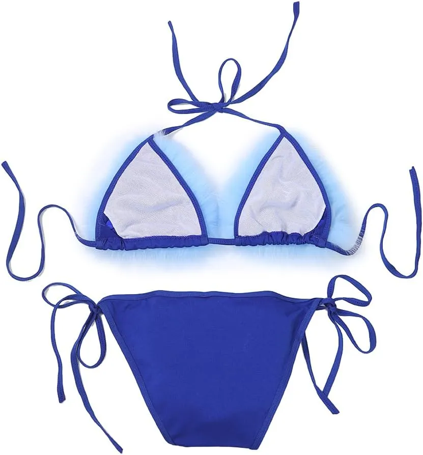 Womens Furry Faux Fur Bikini Sets Two Piece Halter String Triangle Swimsuits Bathing Suit