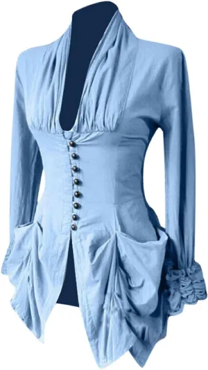 Womens Gothic Steampunk Jacket Victorian Tops Medieval Renaissance Tailcoat Long Sleeve Punk Clothing Button Down