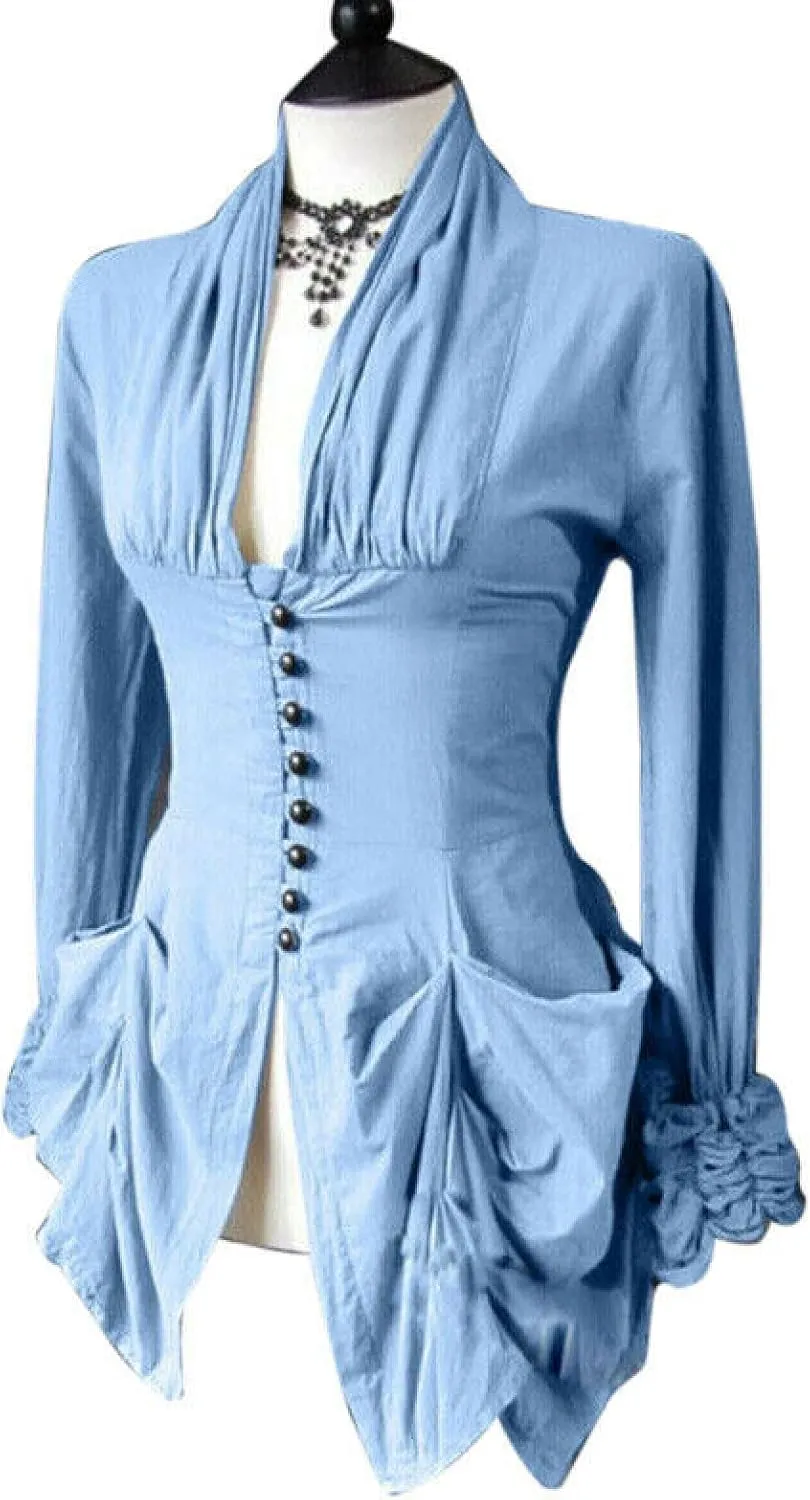 Womens Gothic Steampunk Jacket Victorian Tops Medieval Renaissance Tailcoat Long Sleeve Punk Clothing Button Down