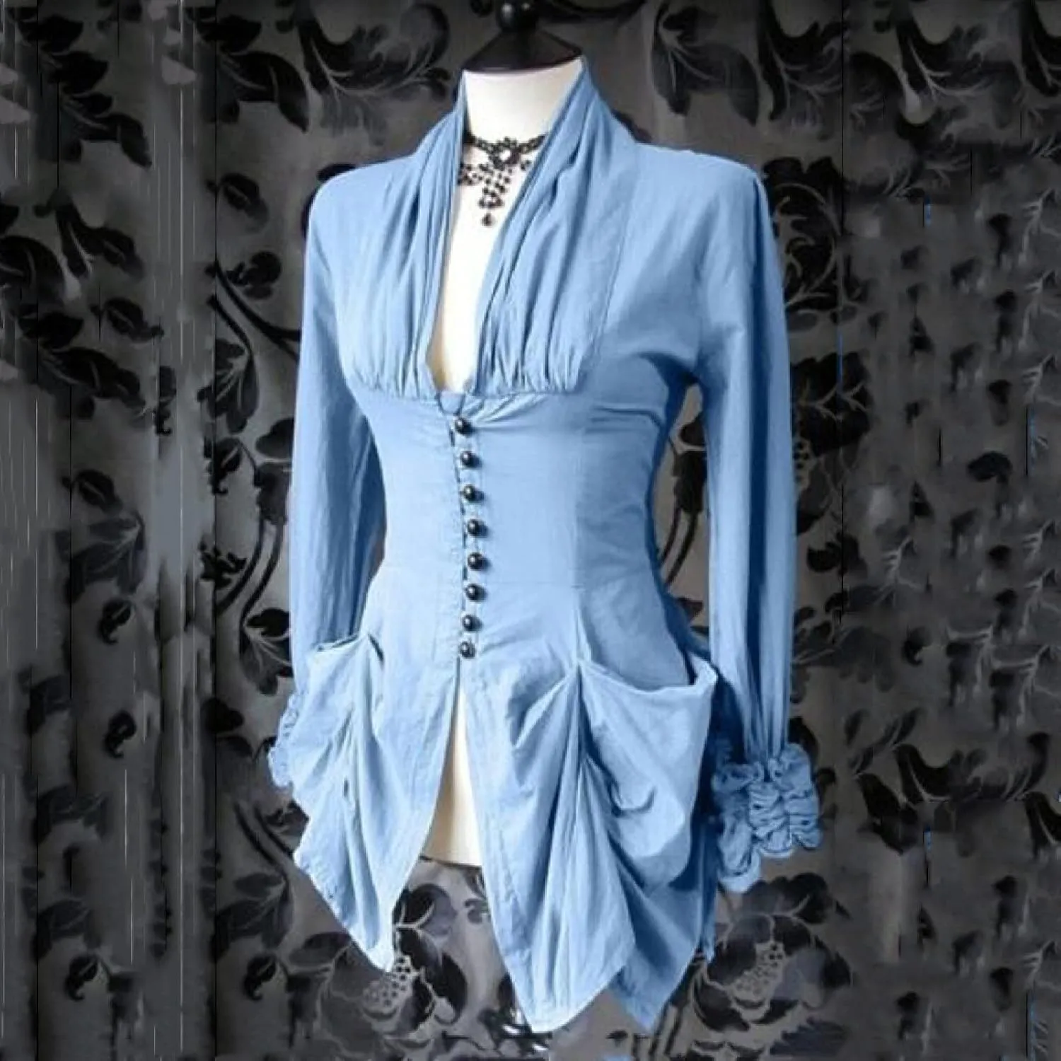 Womens Gothic Steampunk Jacket Victorian Tops Medieval Renaissance Tailcoat Long Sleeve Punk Clothing Button Down