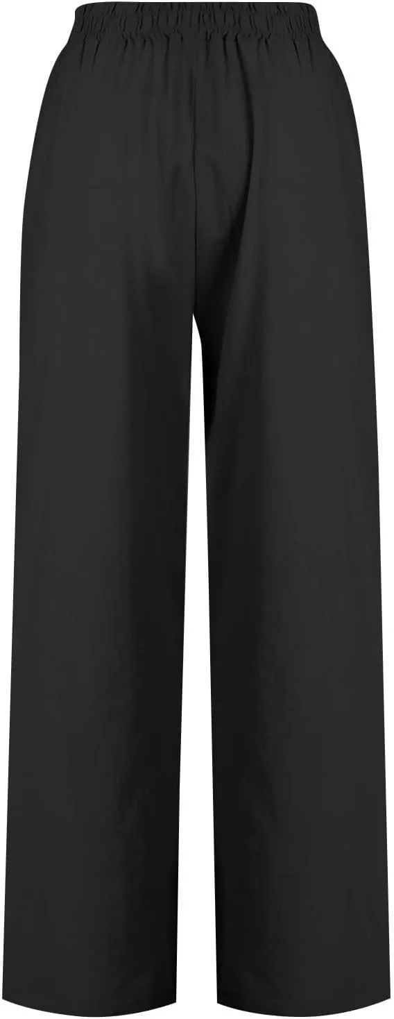 Womens Harem Pants Summer High Waisted Cotton Linen Palazzo Pants Wide Leg Long Lounge Trousers Loose Fit Work Trousers