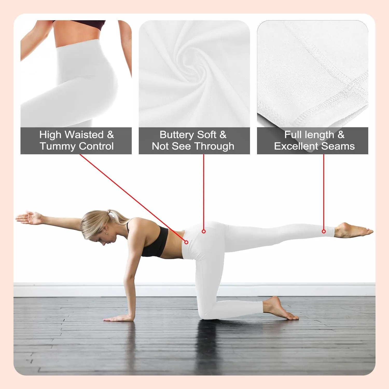 Women's High Waisted Yoga Leggings - Buttery Soft Tummy Control Workout Tights for Gym, Running & Athletic Wear
