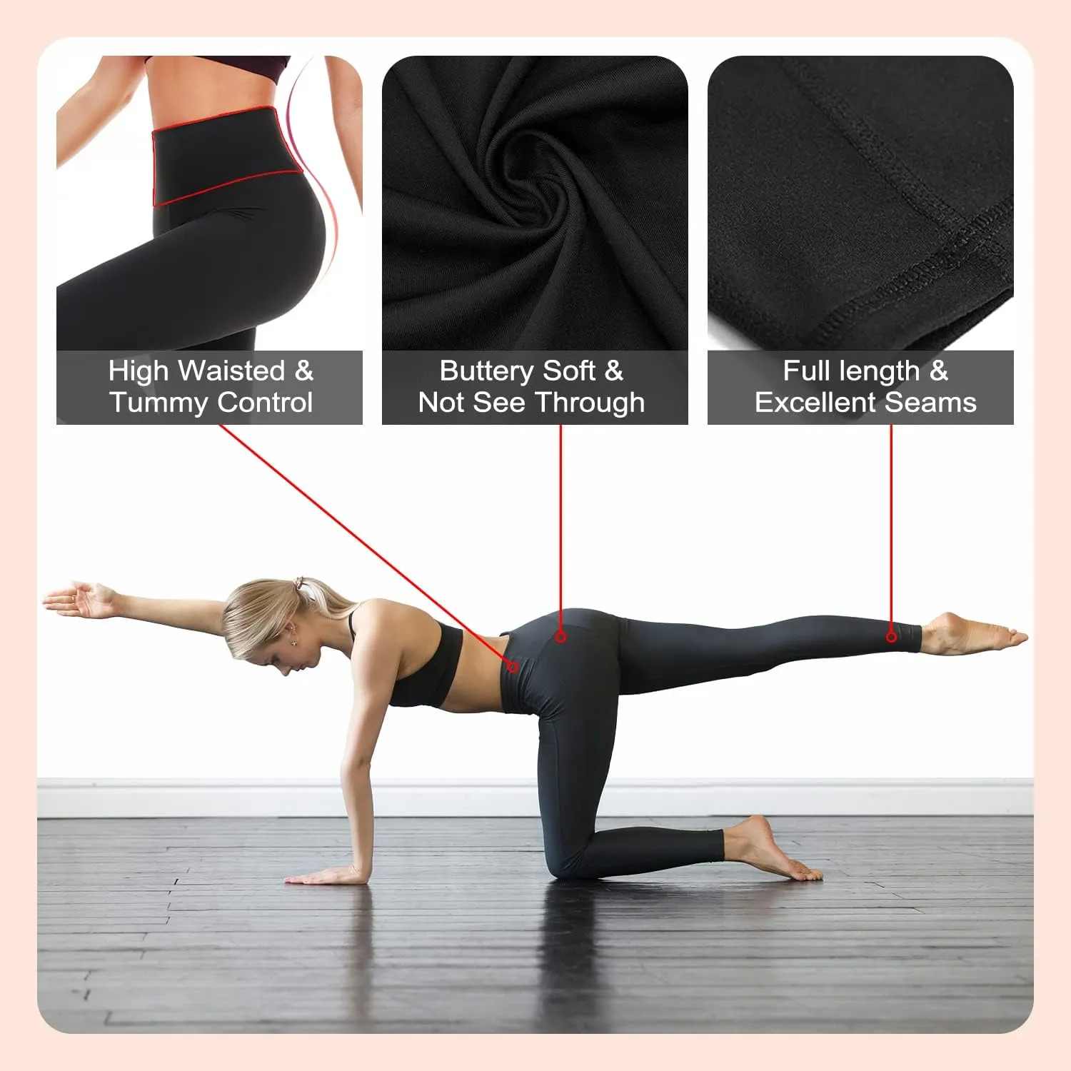 Women's High Waisted Yoga Leggings - Buttery Soft Tummy Control Workout Tights for Gym, Running & Athletic Wear