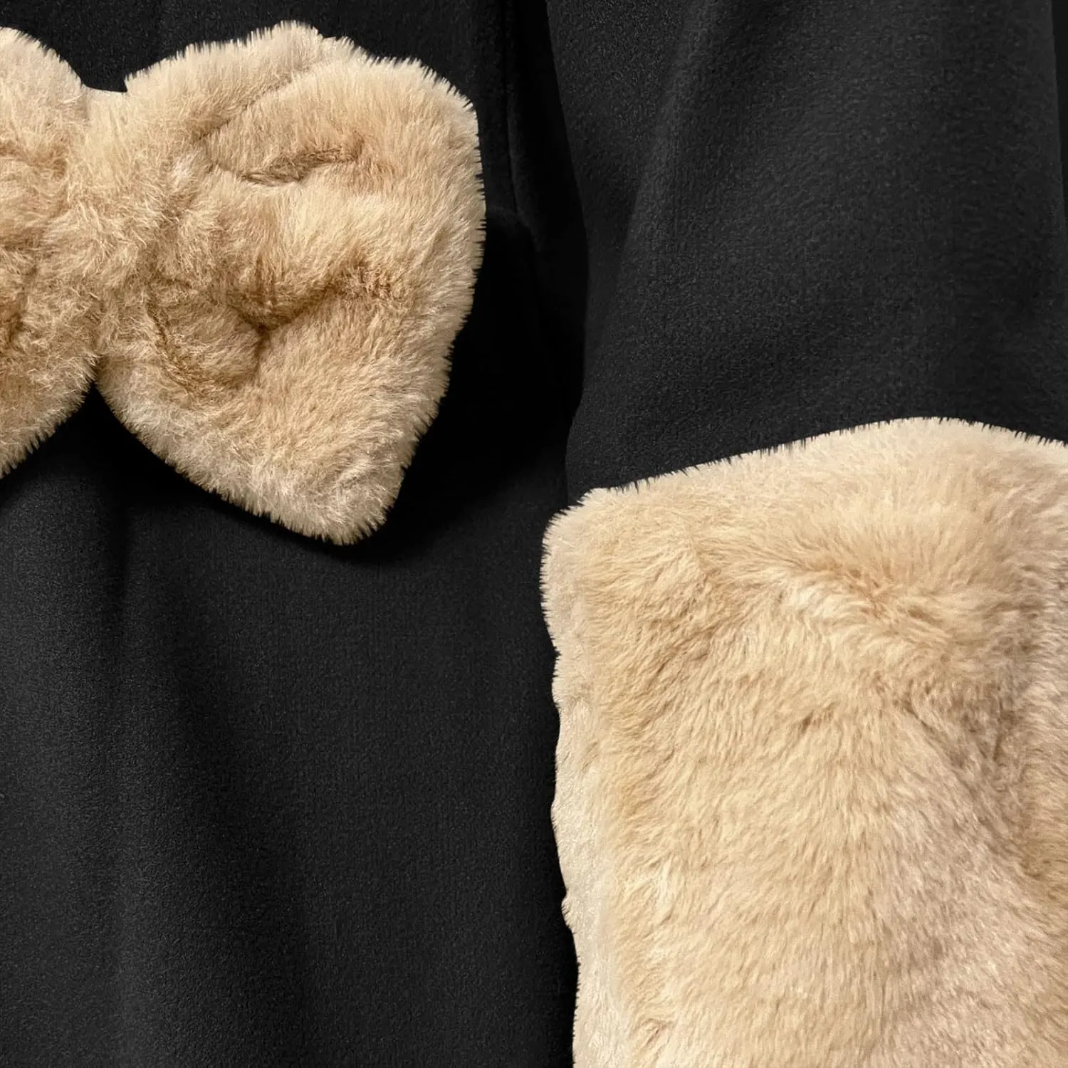 Women's Hood Woolen Cape Vintage Winter Fur Warm Long Sleeve Coat Dress Shawl Collar Bowknot Warm Coat with Pocket