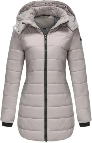 Women's Hooded Stand Collar Cotton-Padded Jacket Detachable Cap Warm Casual Parka Coat