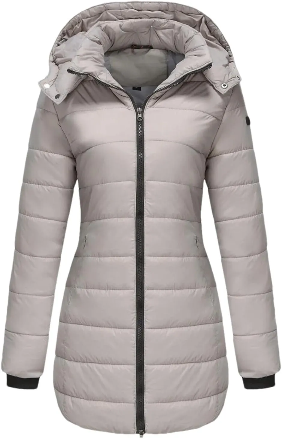 Women's Hooded Stand Collar Cotton-Padded Jacket Detachable Cap Warm Casual Parka Coat