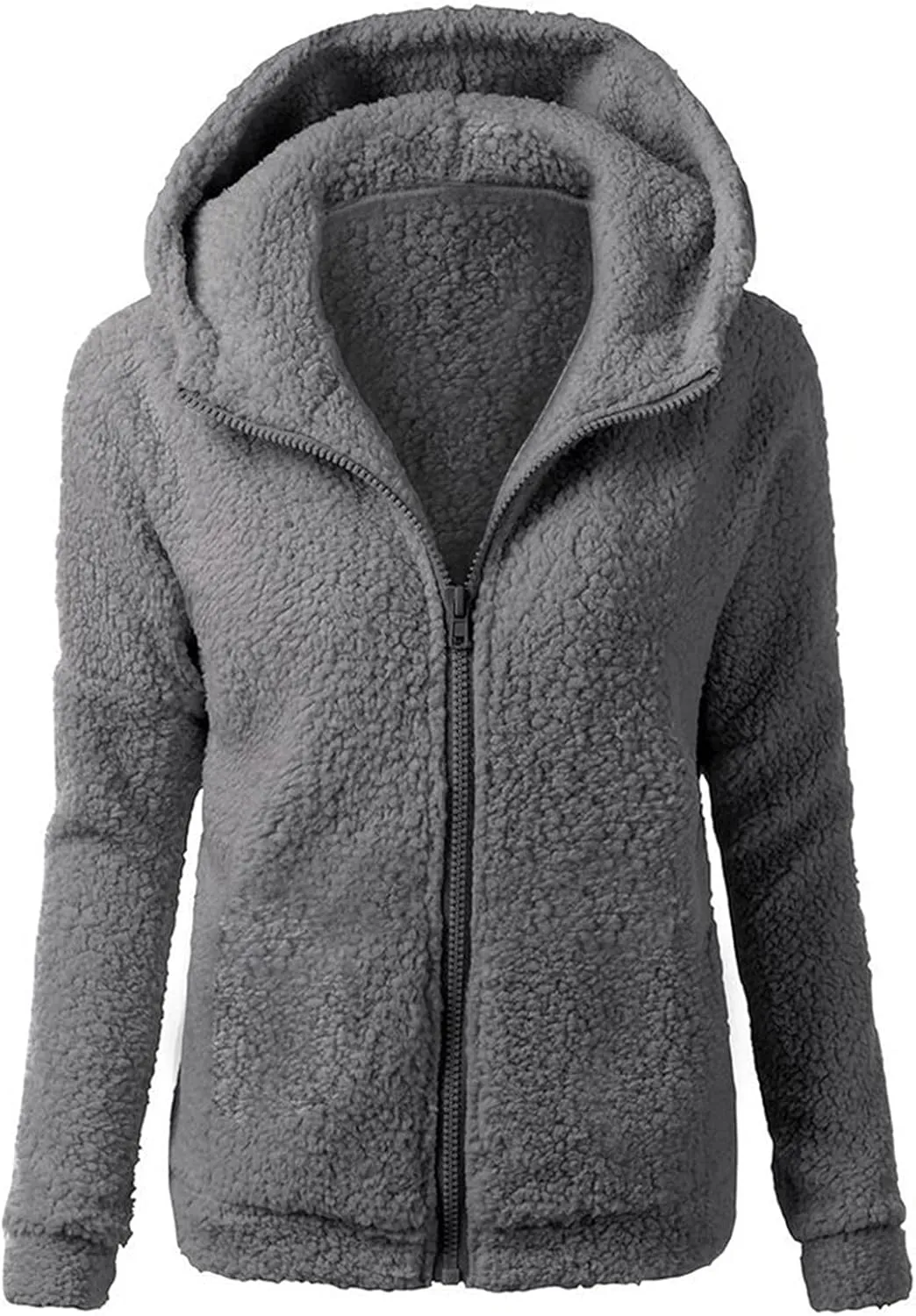 Womens Hooded Winter Coats 2022 Fashion Solid Soft Warm Zipper Wool Coat With Pocket Lightweight Slim Sweater Jacket