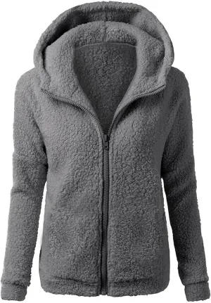 Womens Hooded Winter Coats 2022 Fashion Solid Soft Warm Zipper Wool Coat With Pocket Lightweight Slim Sweater Jacket