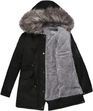 Women's Hooded Zipper Cotton-Padded Jacket Casual Warm Drawstring Waist Parka Coat