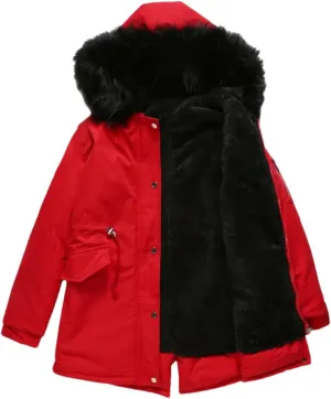 Women's Hooded Zipper Cotton-Padded Jacket Casual Warm Drawstring Waist Parka Coat