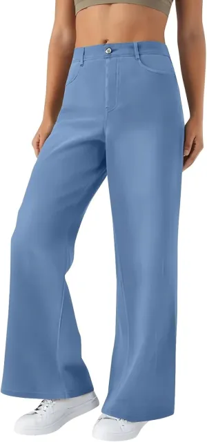 Womens Jeans High Waisted Wide Leg Baggy Denim Pants Sweatpant Plus Size Stretchy Trousers with Pockets
